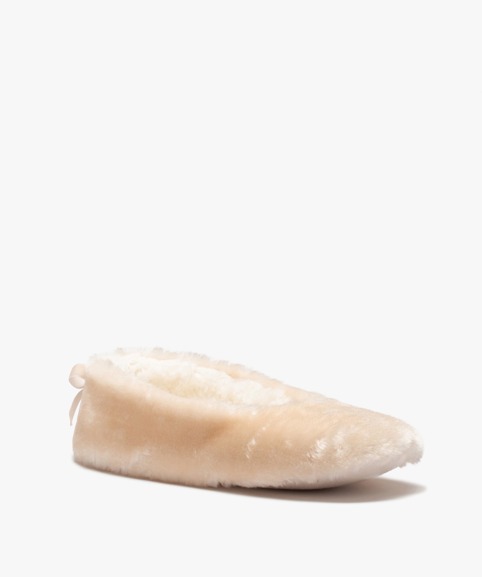 Chaussons femme ballerines unies en fourrure imitation beige | GEMO