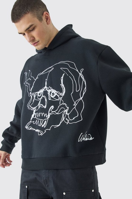 Tall Oversized Boxy Skull Line Drawing Hoodie