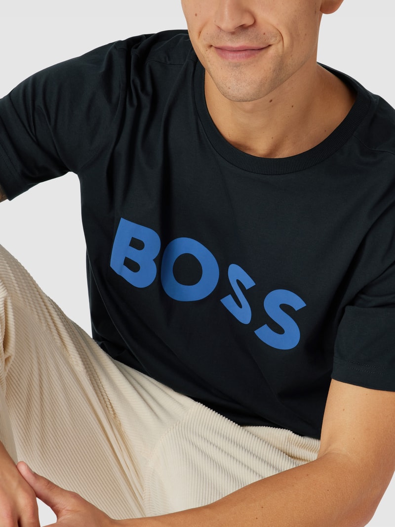 T-Shirt mit Label-Print in dunkelblau