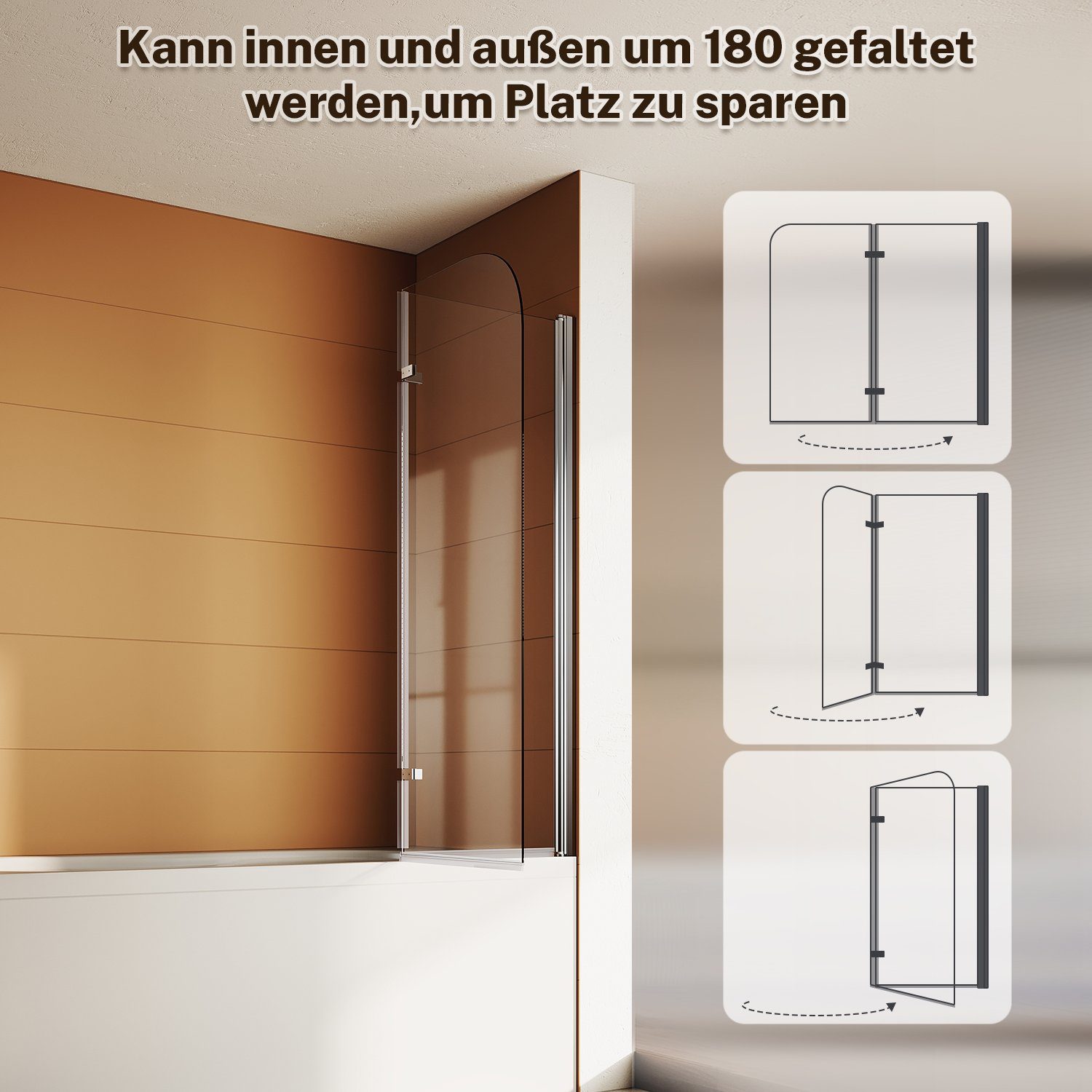 SONNI Badewannenaufsatz Faltwand Faltbar 100x130cm Duschtrennwand Duschabtrennung, Badewannenfaltwand, 2-teilig, Nano Glas, Komfort