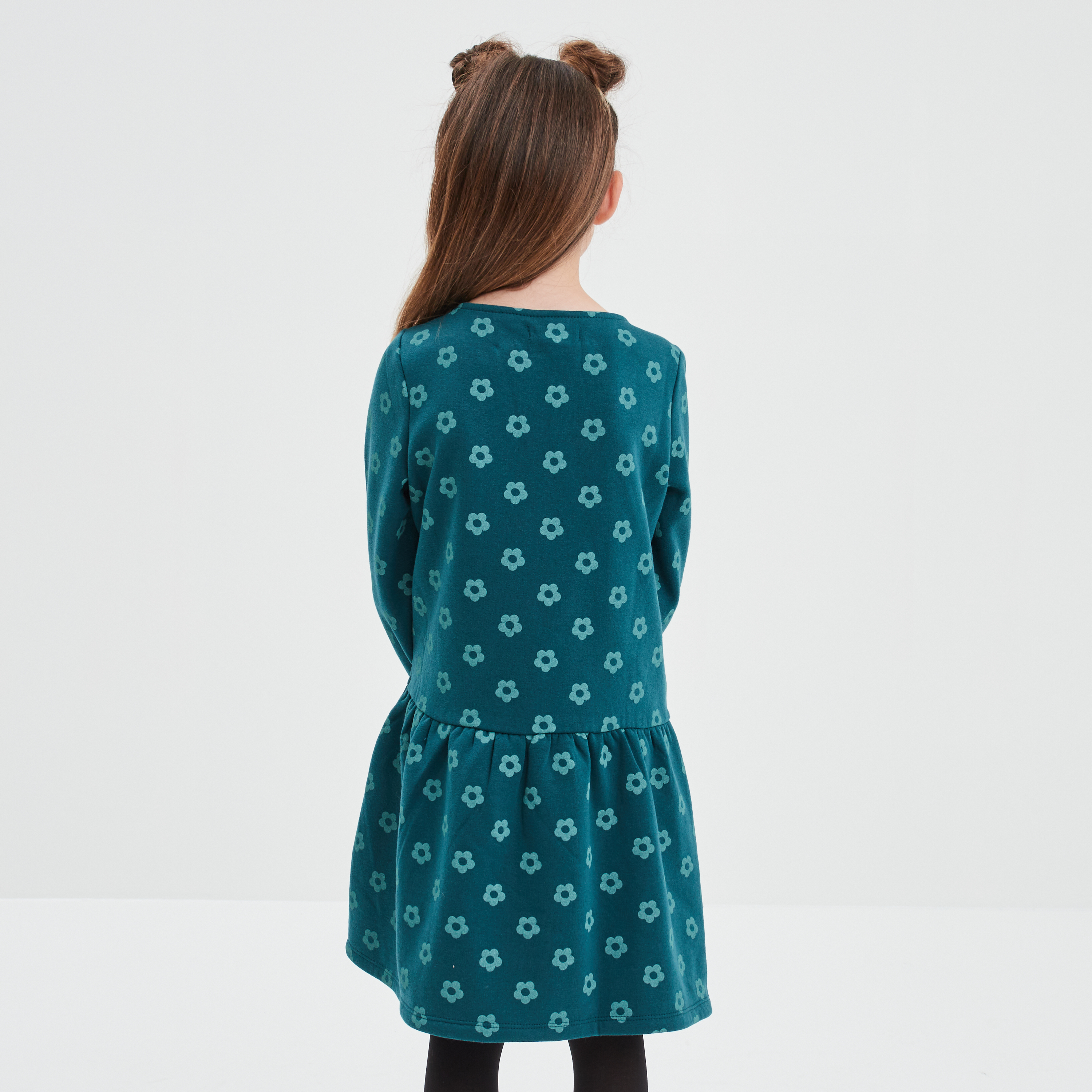 Robe molleton volantée manches longues vert foncé fille | La Halle