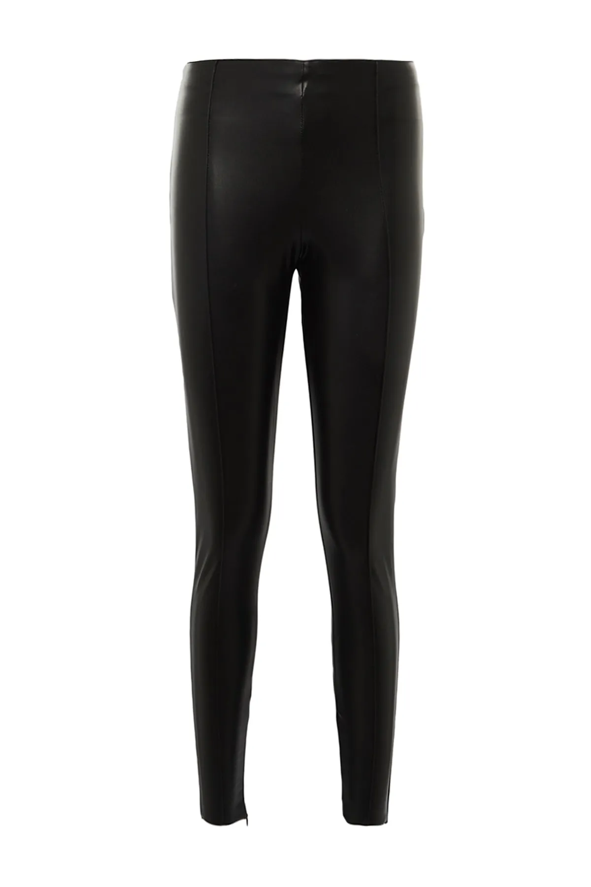 Trendyol Collection  Schwarze Leggings mit geripptem Detail in Lederoptik TWOAW23TA00011