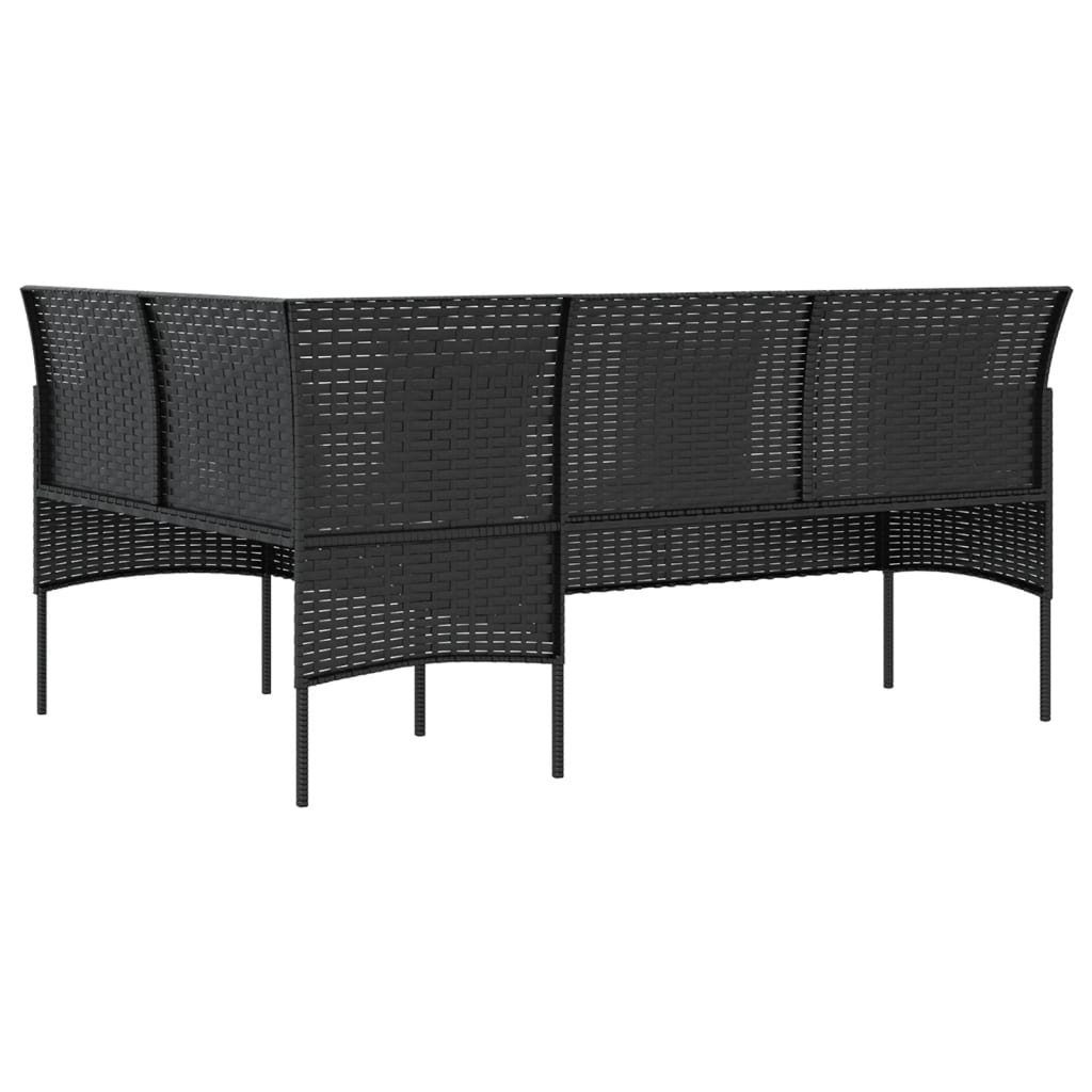 vidaXL Gartenlounge-Set 5-tlg. Sofagarnitur in L-Form mit Kissen Poly Rattan Schwarz, (5-tlg)