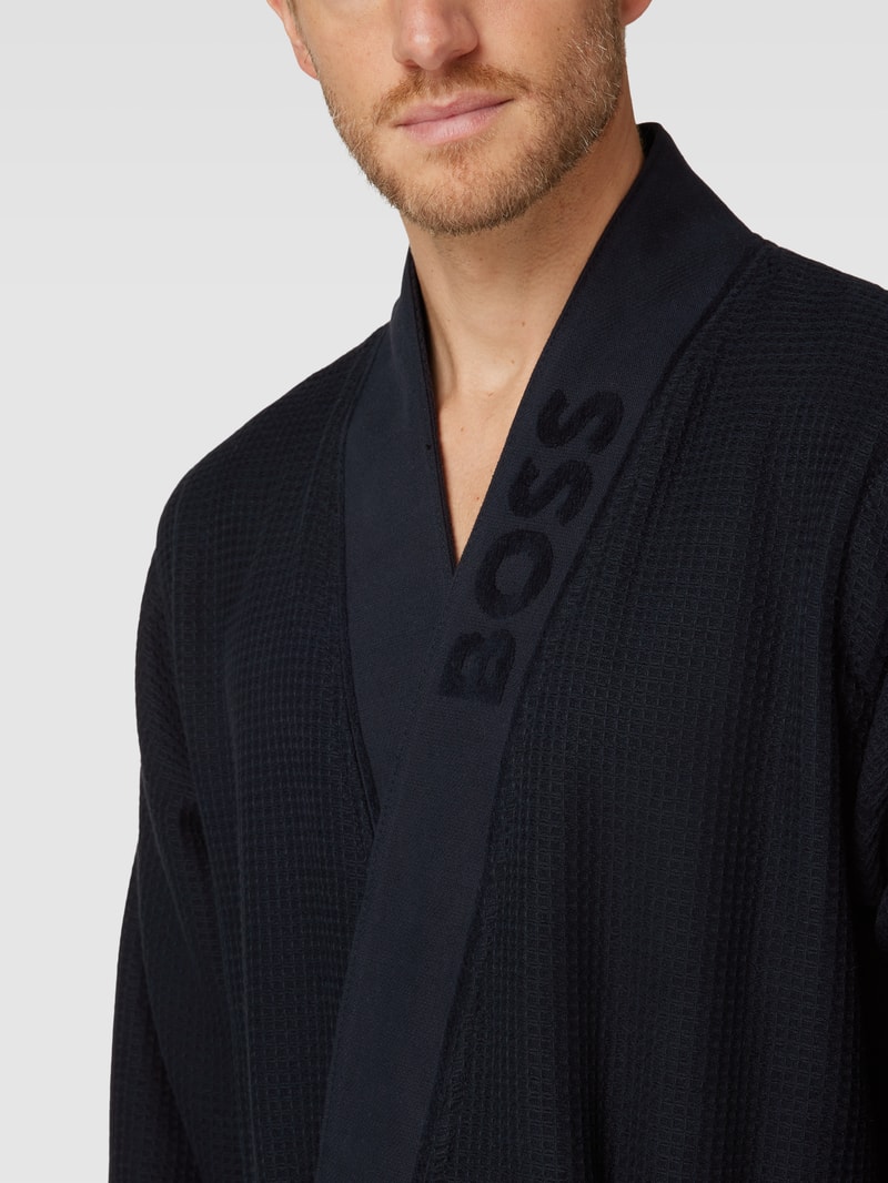 Bademantel mit Strukturmuster Modell 'Waffle Kimono' in dunkelblau