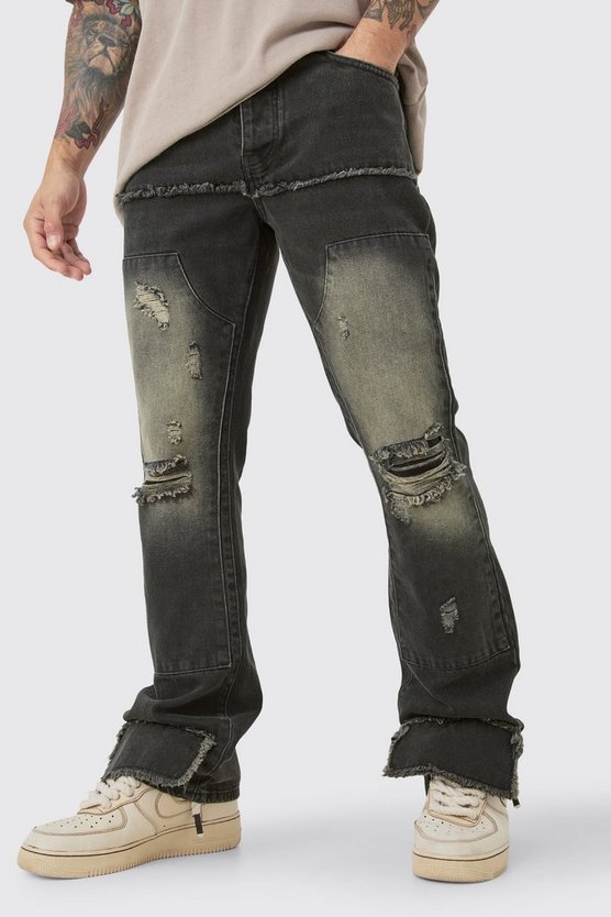 Zerrissene Slim-Fit Schlagjeans in Braun