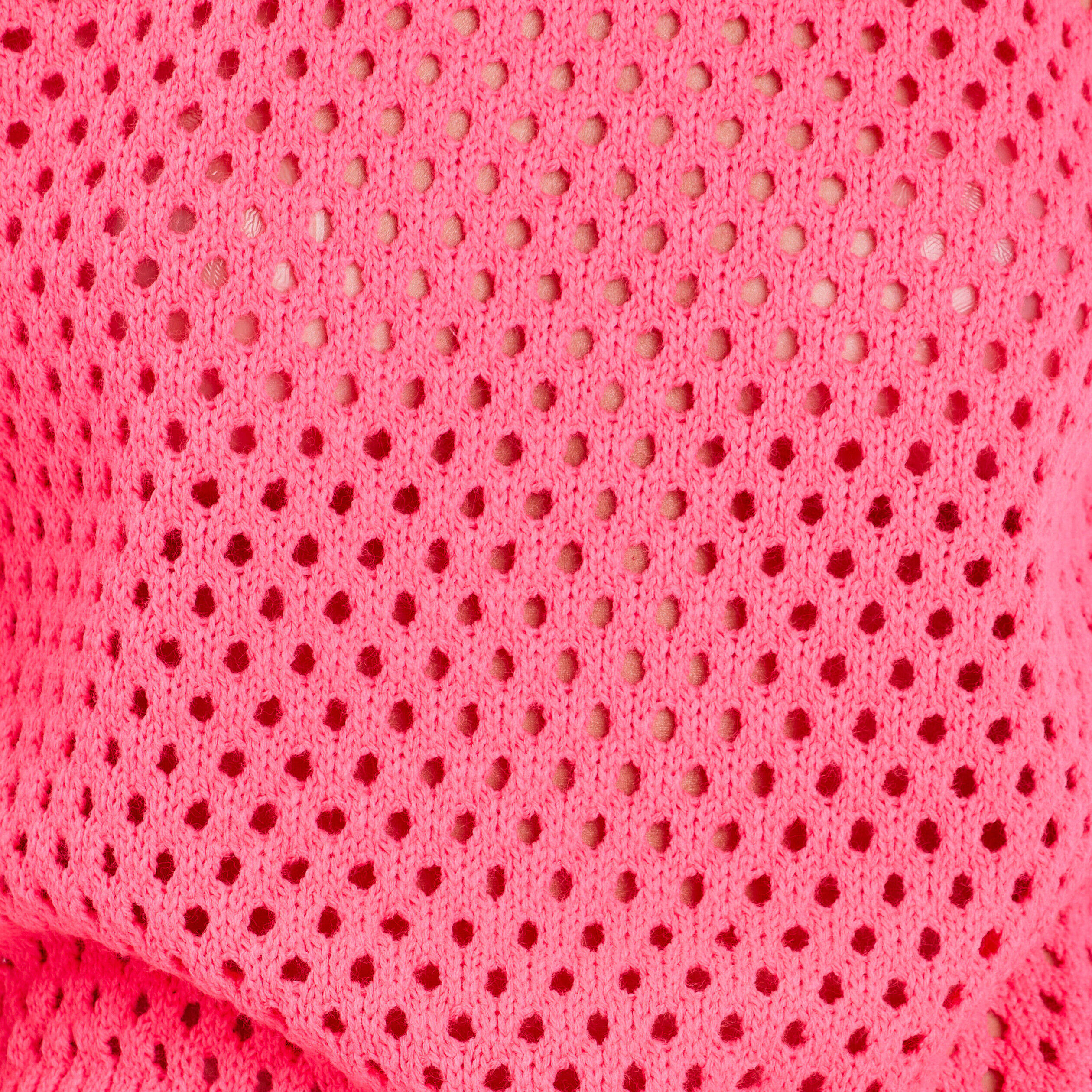 Pull manches courtes ajouré rose vif femme | Cache Cache