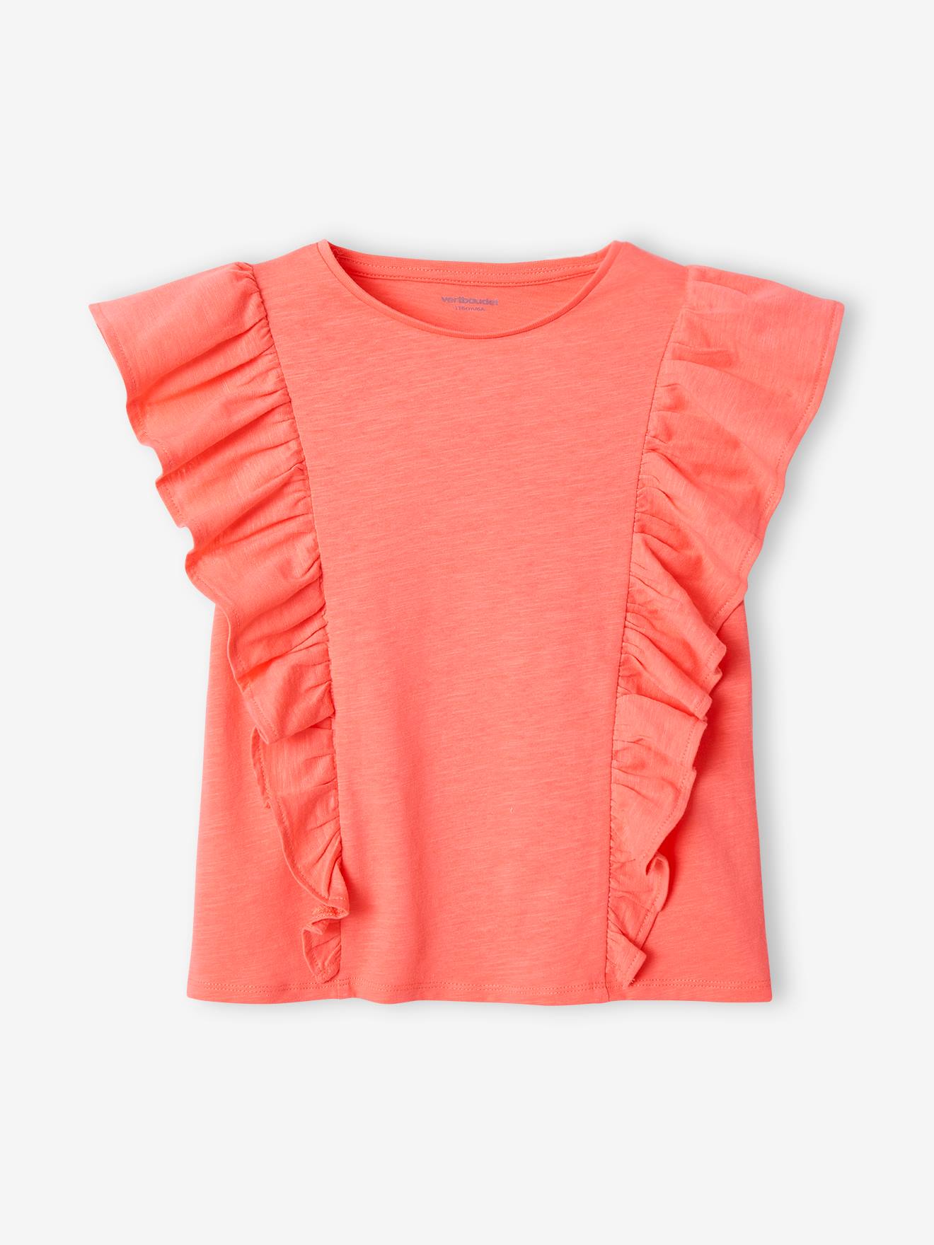 T-shirt à volants fille pêche