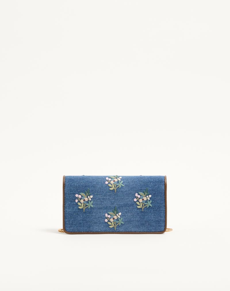 Valentino Garavani VLogo Signature Mini skuldertaske i denim med blomsterbroderi