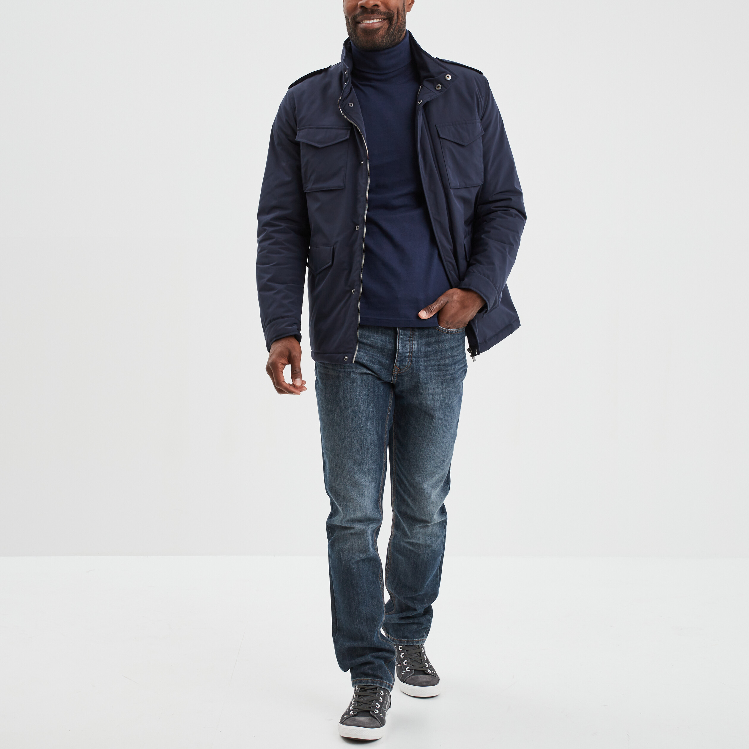 T-shirt col roulé manches longues bleu marine homme | La Halle