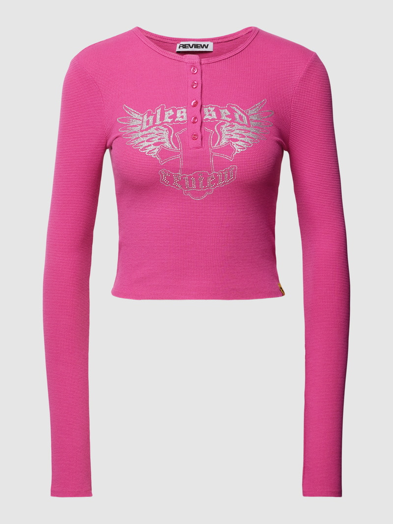 Longsleeve mit Statement-Print Modell 'HENLEY WAFFLE' in fuchsia