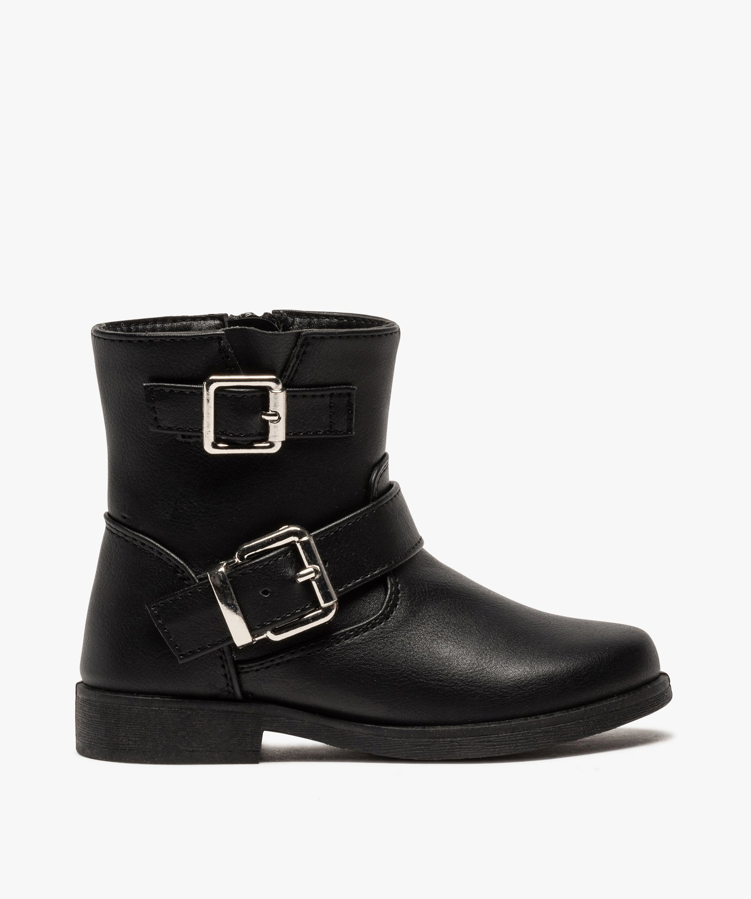 Boots fille unis avec boucles décoratives fermeture zippée noir | GEMO