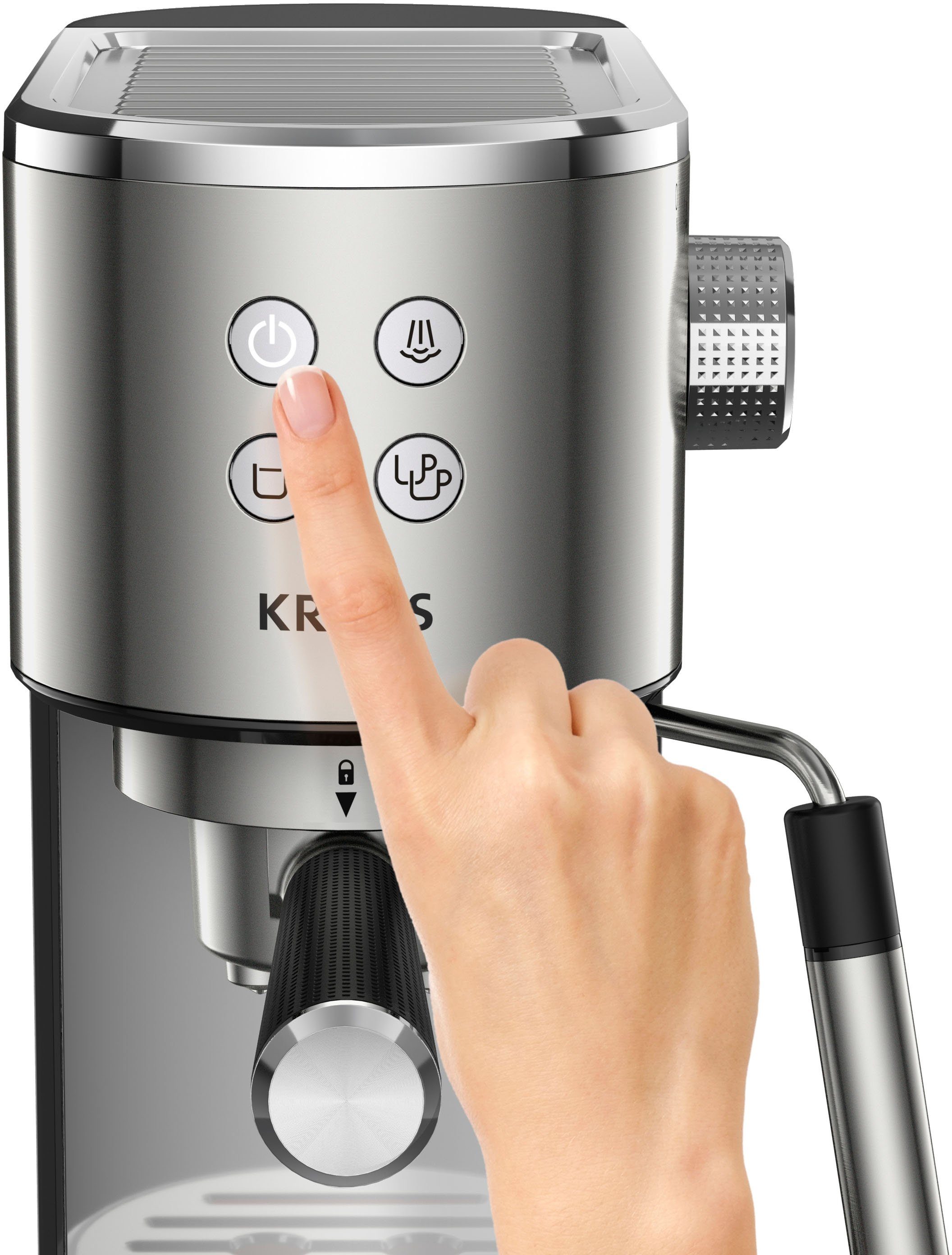 Krups Siebträgermaschine XP442C Virtuoso, integrierter Tassenwärmer, automatische Abschaltung, 2-Tassen Funktion