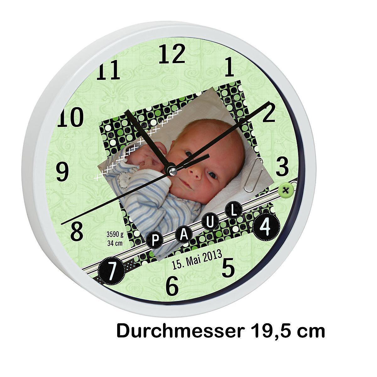 Kinder Wanduhr personalisiert mit Name Scrapbooking grün
