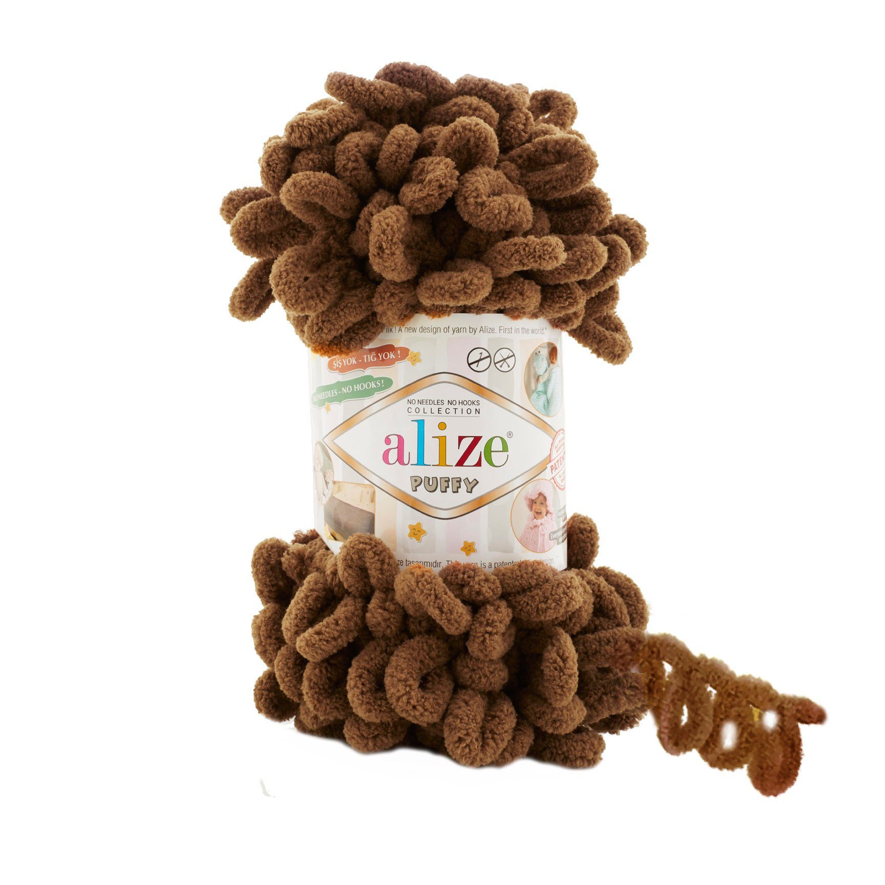 Alize 100g Strickgarn Alize Puffy Schlaufengarn Stricken ohne Nadeln Häkelwolle, 9.2 m, 321 beigebraun