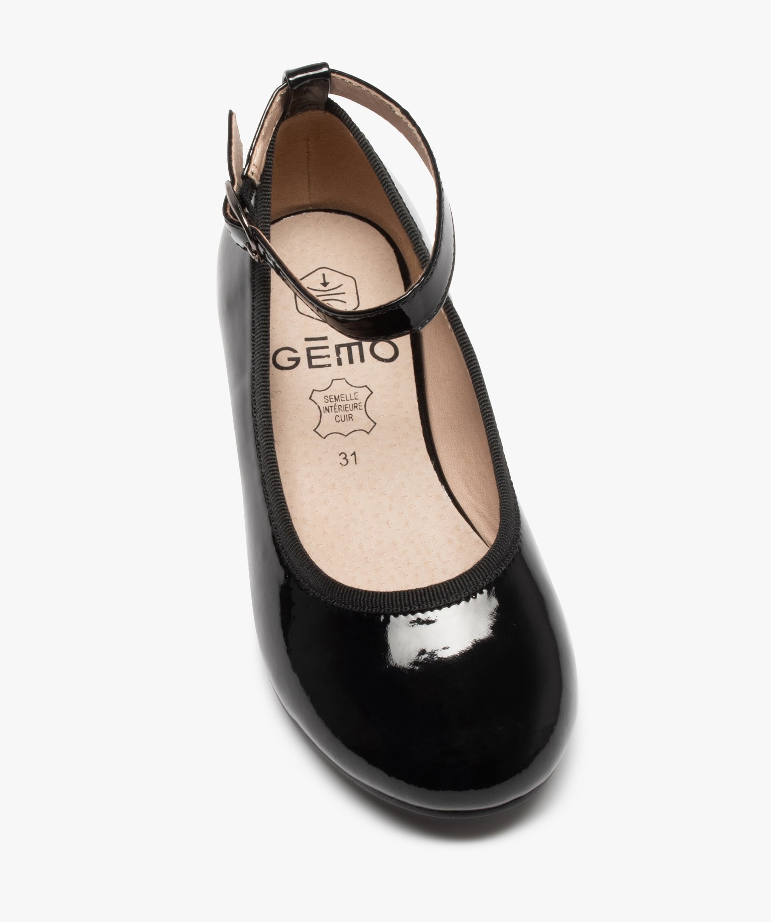 Ballerines fille vernies à petit talon et bride de cheville noir | GEMO