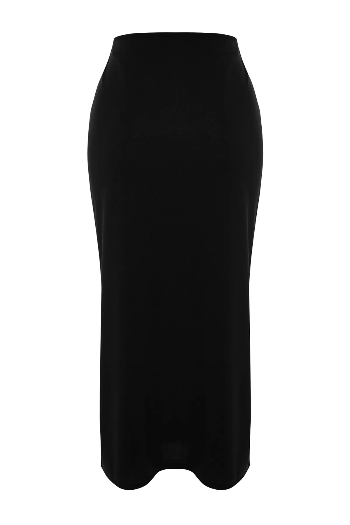 Trendyol Collection  Schwarzer Crêpe-Maxirock mit hoher Taille und Stretch-Strick, Schnalle, Schlitzdetail TWOAW24ET00054