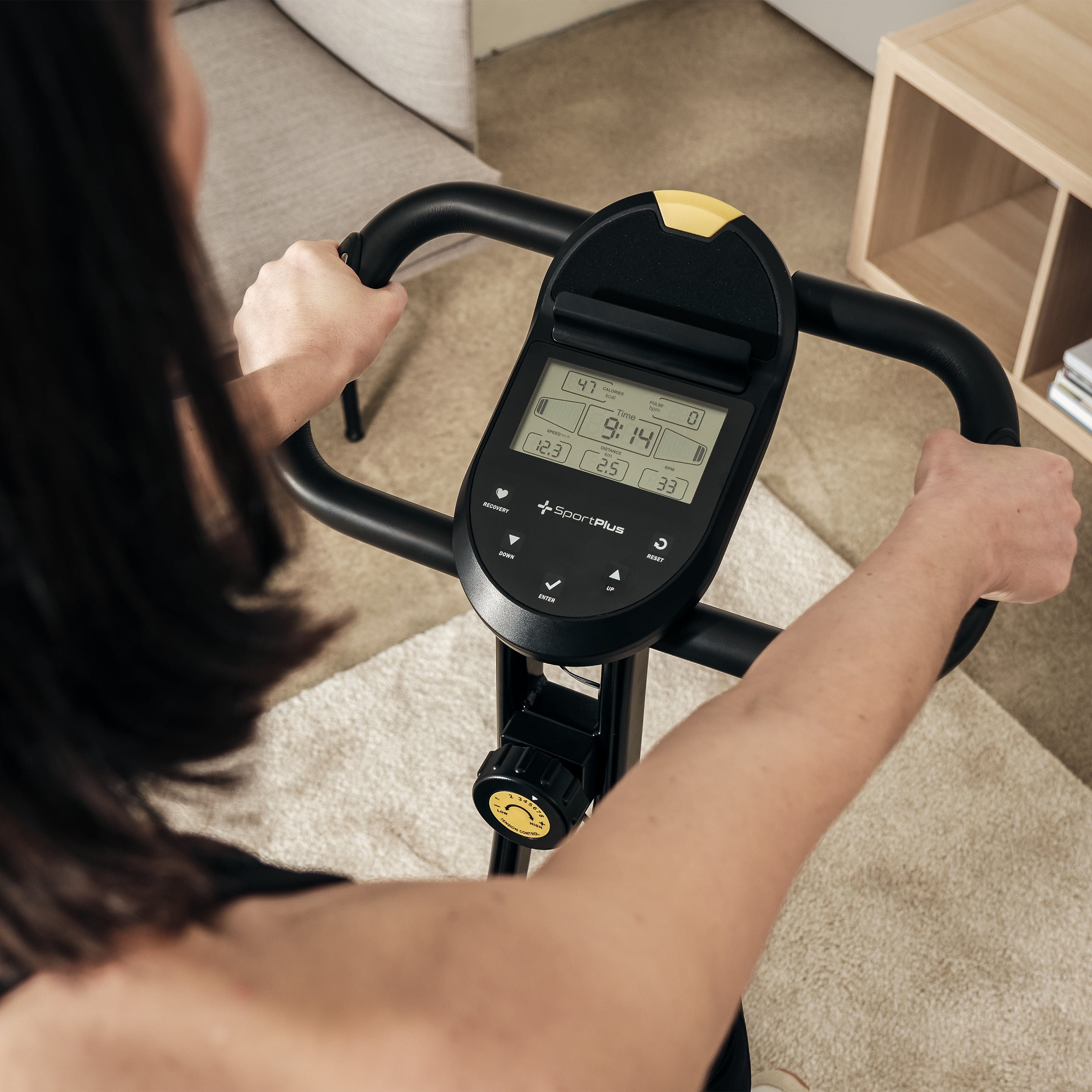SportPlus Heimtrainer SP-HT-1300-B-iE, Heimtrainer, X-Bike, klappbar für Zuhause, Rückenlehne, 8 Stufen