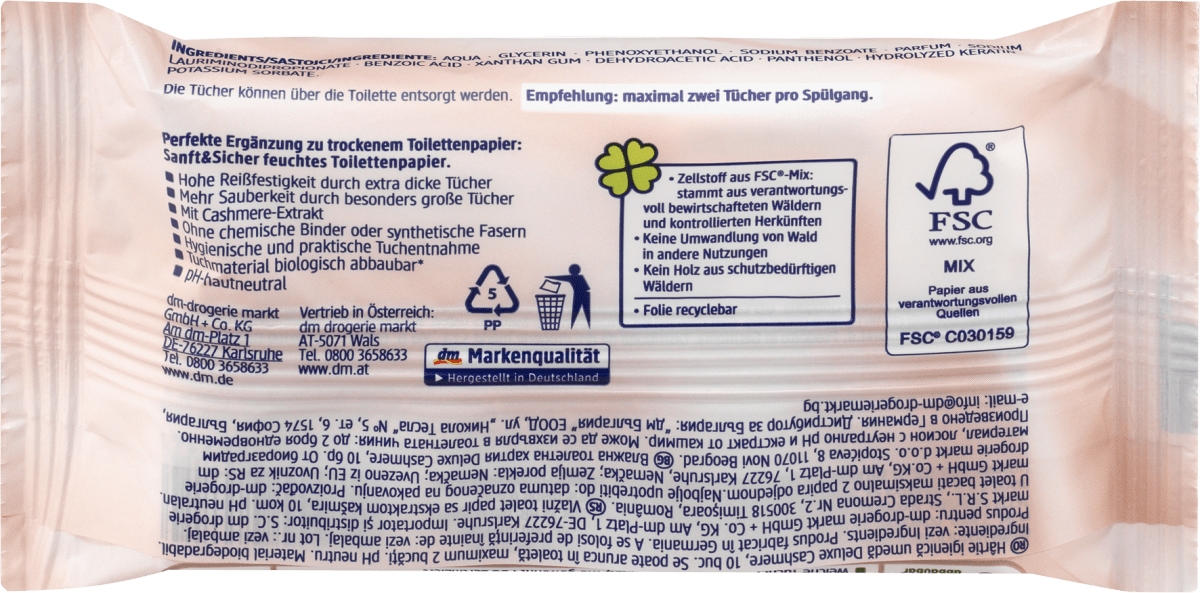 Feuchtes Toilettenpapier Deluxe Cashmere, 10 St