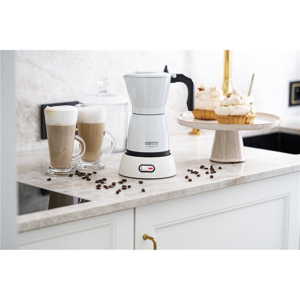 Camry Espressokocher CR 4415, Elektrische Moka Kanne, 6 Tassen, 300 ml, weiß