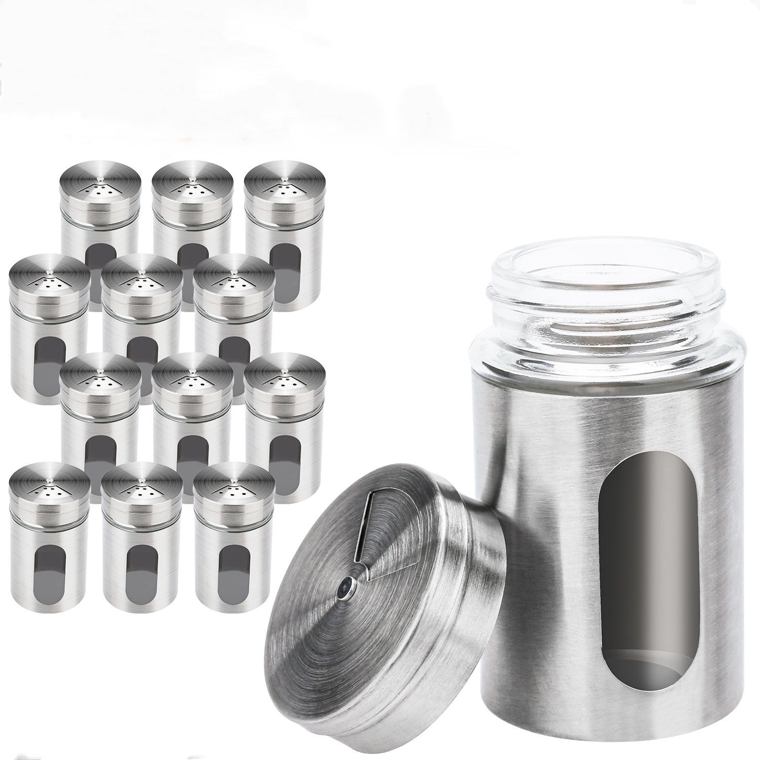 TolleTour Gewürzständer 12X Gewürzstreuer Edelstahl Pfeffer Salz Gewürze Glas Gewürzdose Set, (Set, 12-tlg)