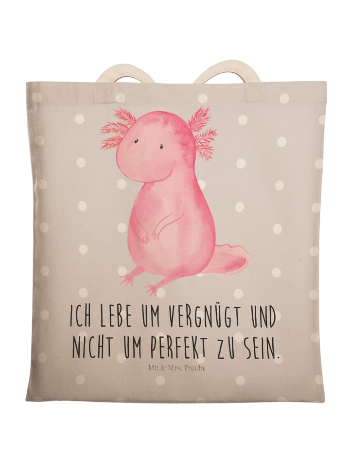 Mr. & Mrs. Panda Einkaufstasche Axolotl Niedlich mit Spruch in Grau Pastell günstig kaufen onesize