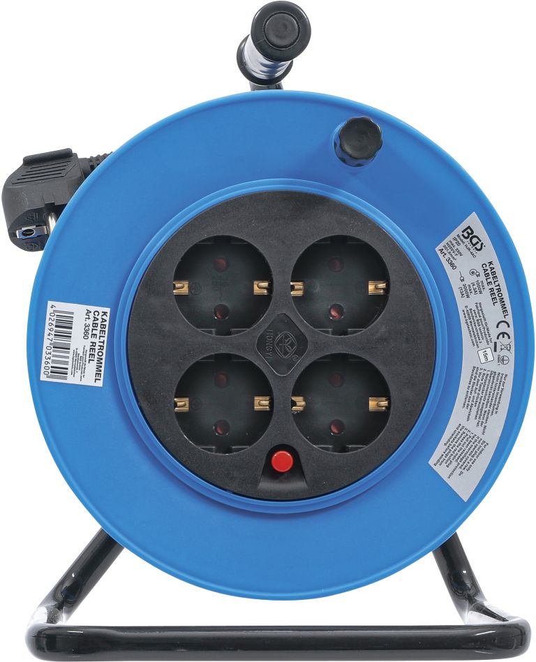 Enrouleur de câble BGS 3360, 15 m, 3 x 1,5 mm², 4 prises, IP 20, 3000 W