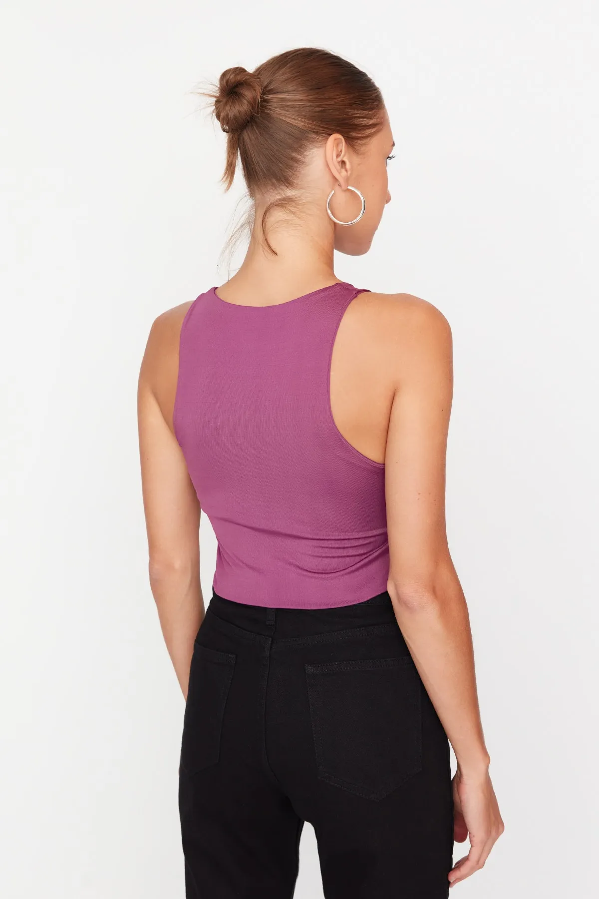 Trendyol Collection  Pflaumenfarbener Neckholder-Body mit flexiblem Druckknopf-Strick-Body TWOSS20BD0044