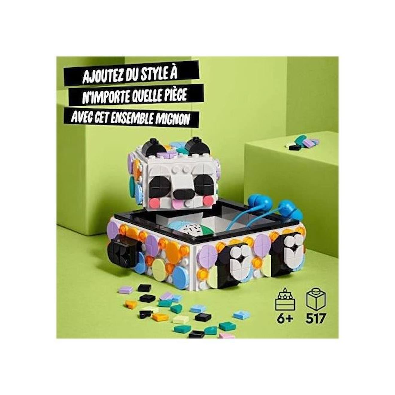 LEGO® 41959 DOTS Le Vide-poche Panda, Jouet avec Boîte de Rangement et Décoration pour Chambre ou Bureau d'Enfants dès 6 ans vert