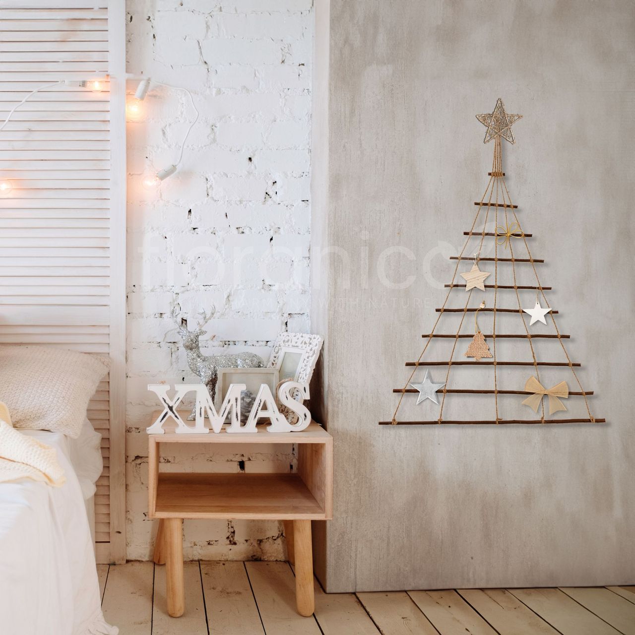 Pemicont Floranica Holzleiter für Adventskalender  60 x 70 cm - Holz Aufhängen von Weihnachtsschmuck