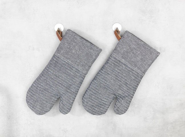 WENKO Topfhandschuhe Ada Stripes, (Set, 2-tlg), mit Baumwollinnenseite, 1 Paar, grau