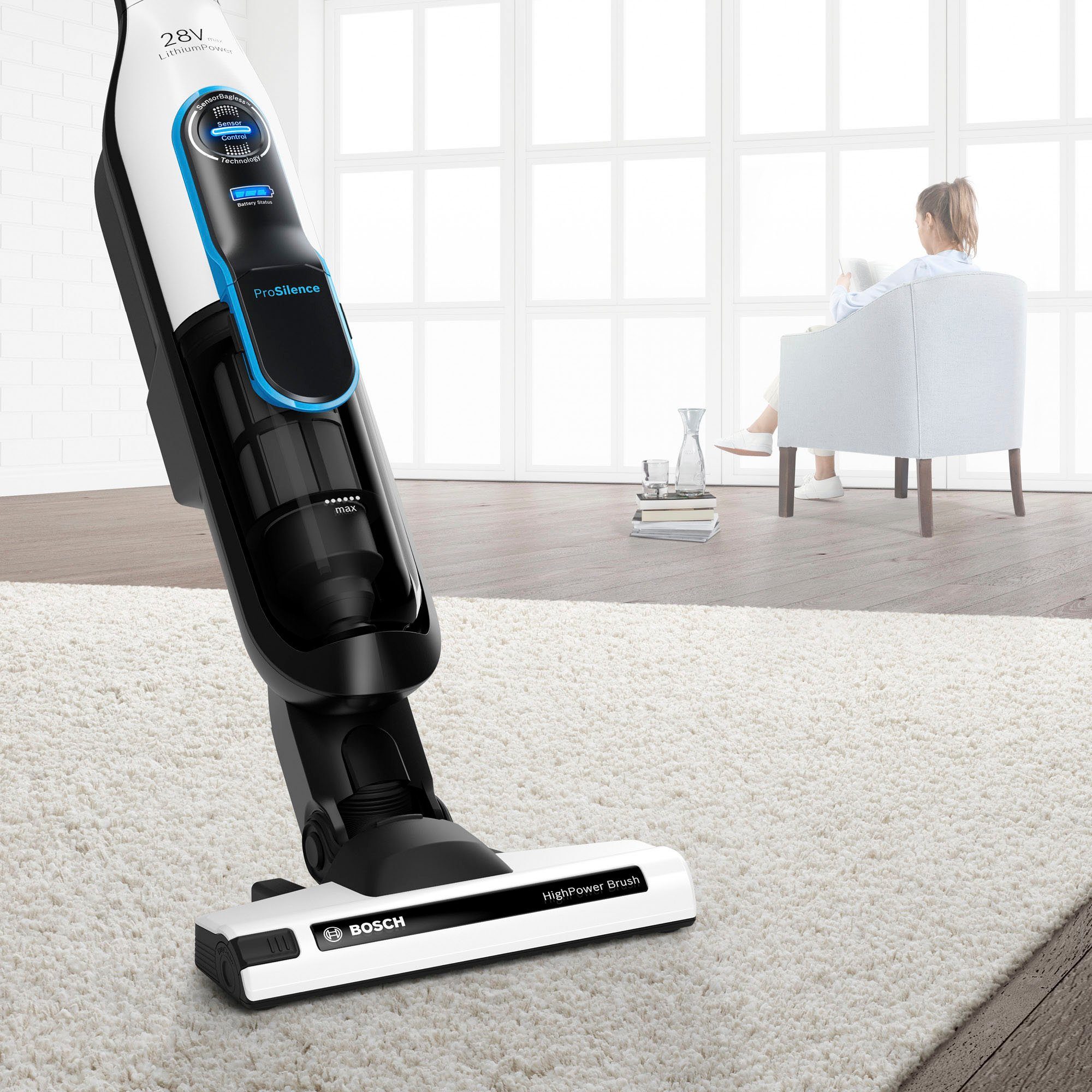 BOSCH Akku-Stielstaubsauger Athlet BKH86SIL1, ProSilence 28V, beutellos, extra leise, inkl. Zubehör-Set, 60 Min. Laufzeit