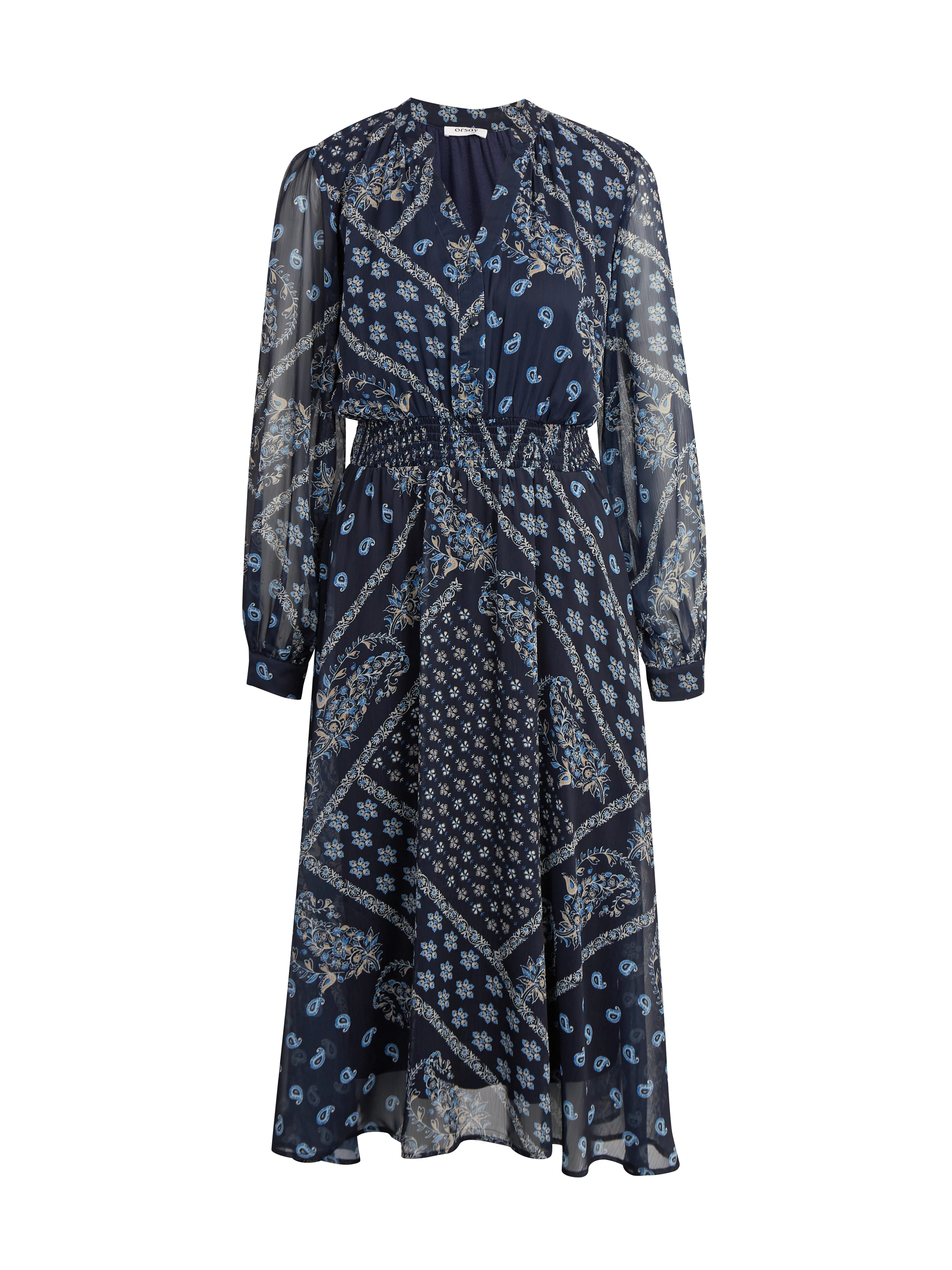 Dunkelblaues gemustertes Damen-Midikleid ORSAY