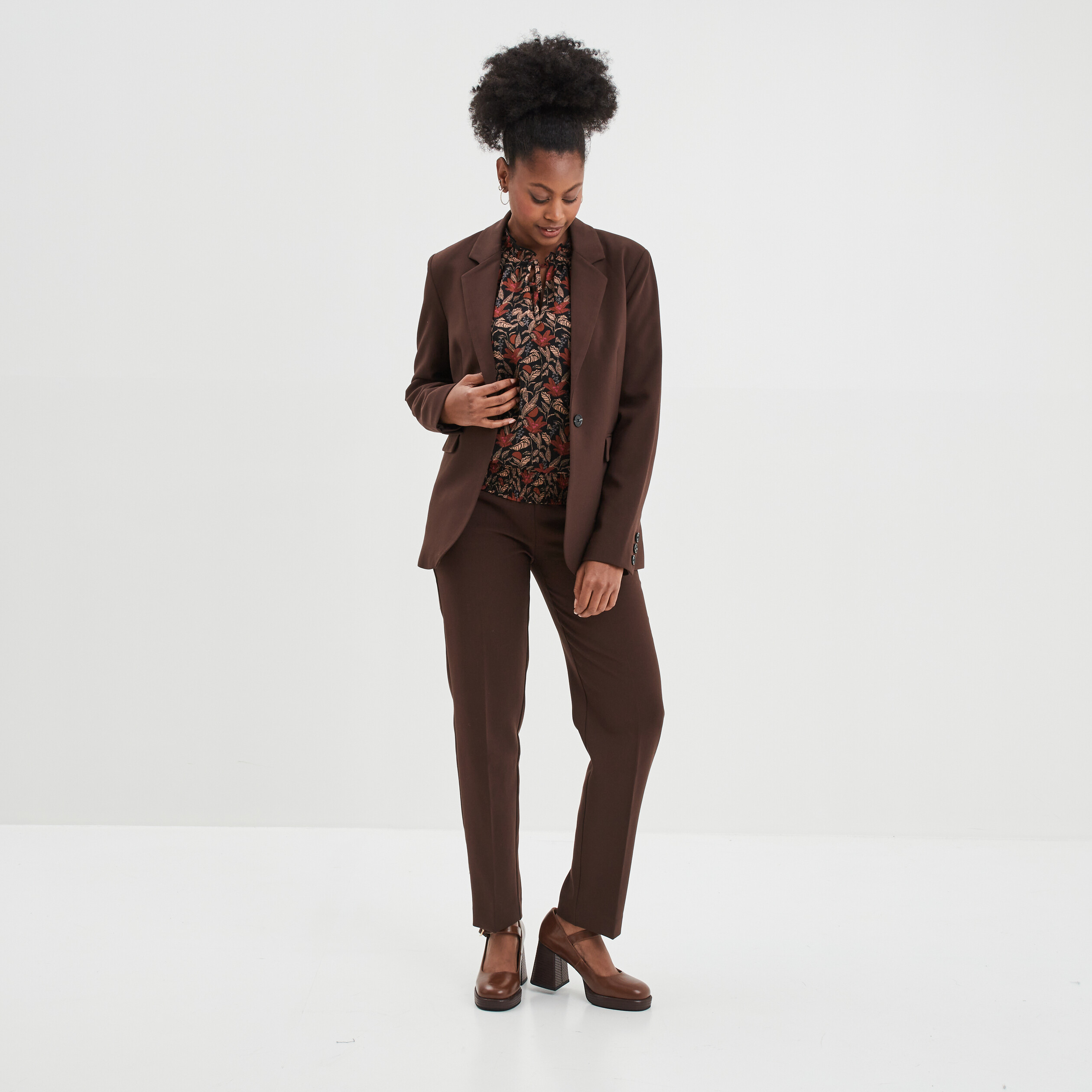 Blouse manches longues col montant camel femme | La Halle