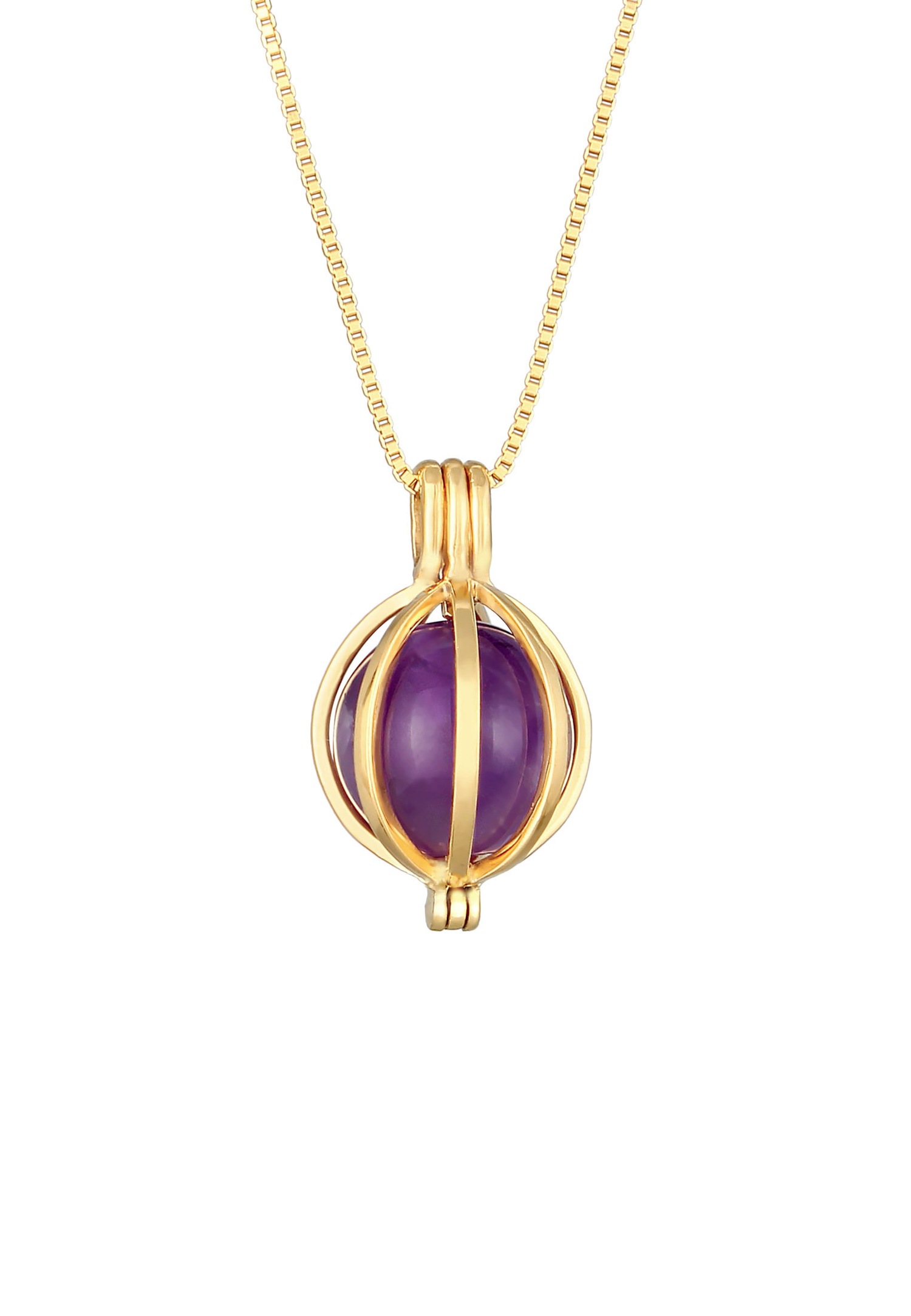 Elli PREMIUM Trendy Purple Lady Ball Pendant with Amethyst in 925 Sterling Silver Gold Plated
