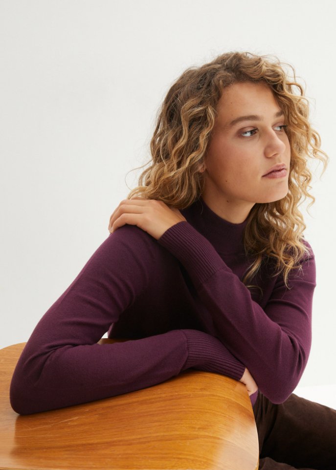 Basic Pullover mit Stehkragen mit recycelter Baumwolle