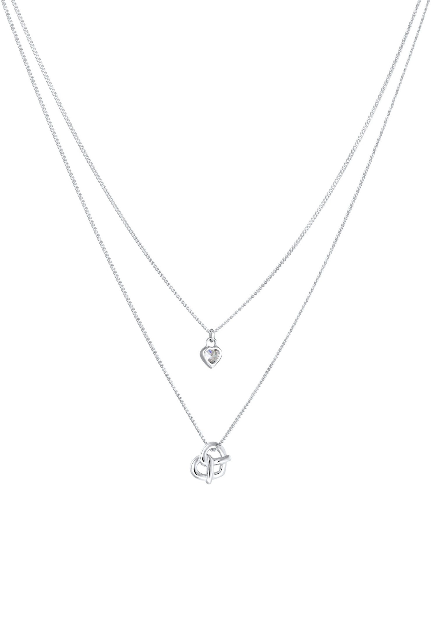 Ciondolo a forma di cuore stratificato e pretzel da donna Elli con zirconi in argento sterling 925