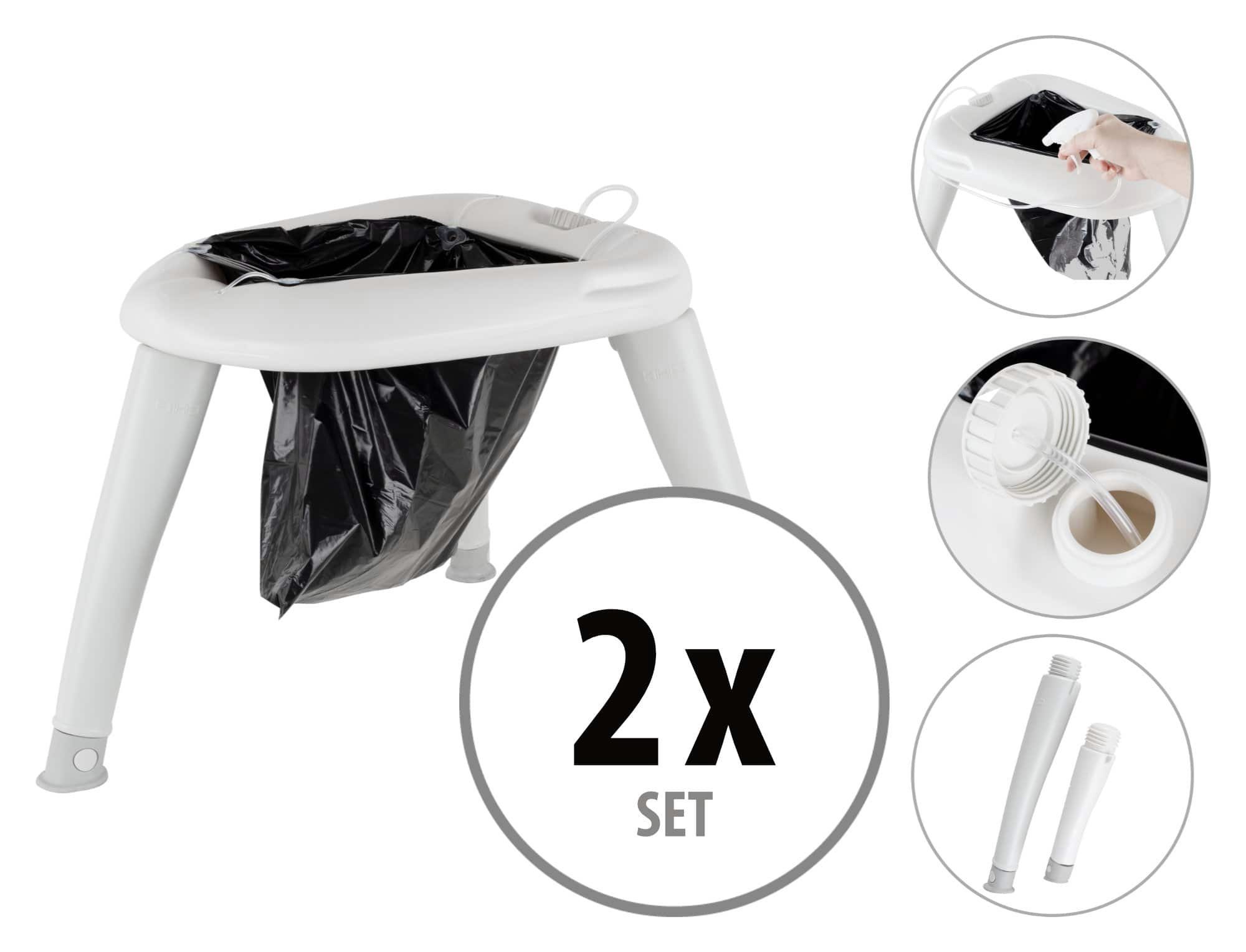 Stagecaptain Campingtoilette Camping Toilette - Outdoor- und Reise-WC - Für Kinder und Erwachsene, (Quixie-2842, 2-St., 2 Stück im Spar-Set), Mit Handwaschsprayer - Inkl. 10 Auffangbeutel