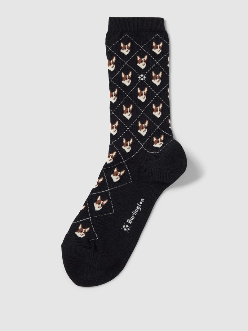 Socken mit Allover-Muster Modell 'Corgi' in schwarz