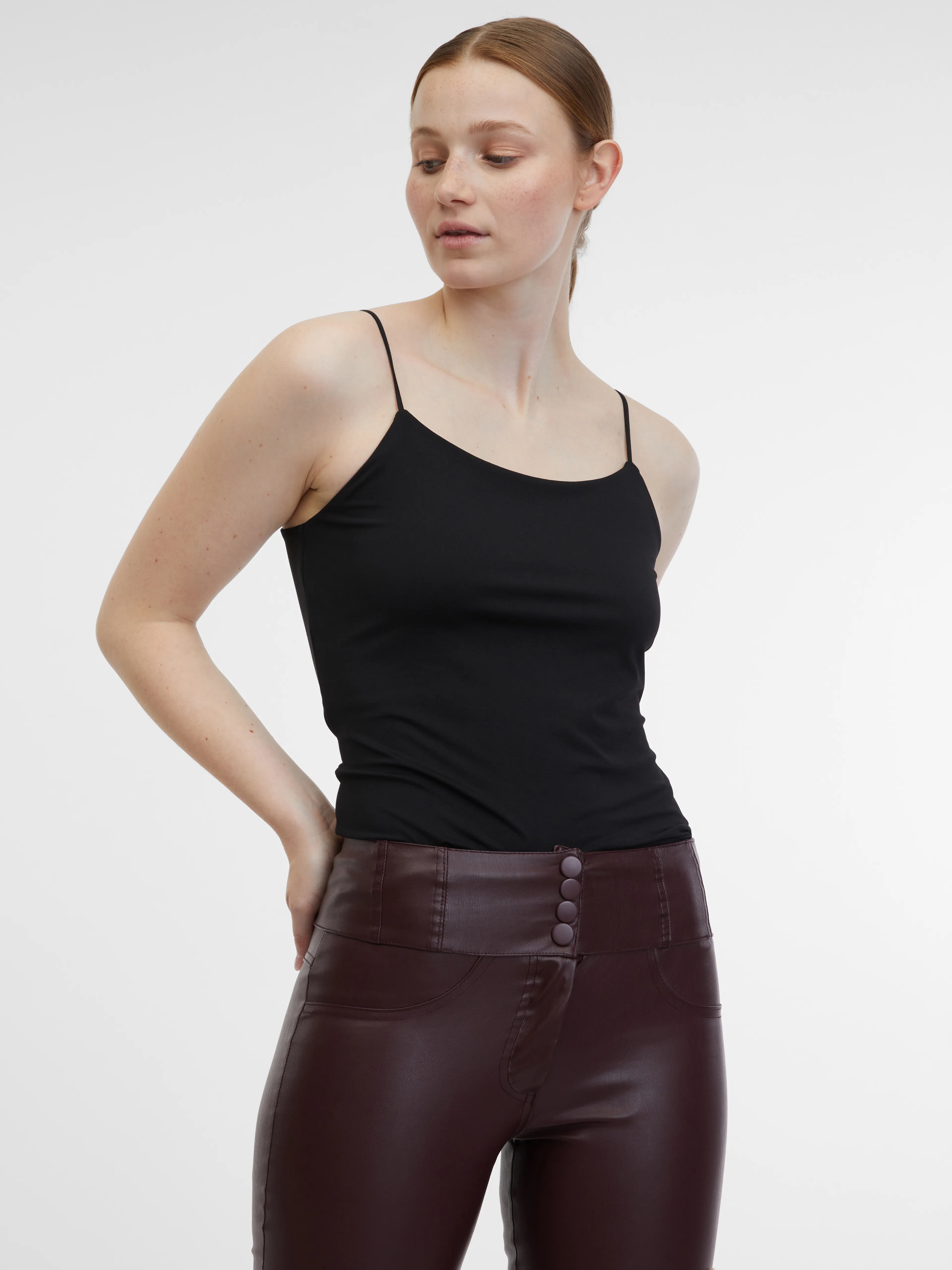 Burgunderfarbene Damen Kunstlederhose ORSAY