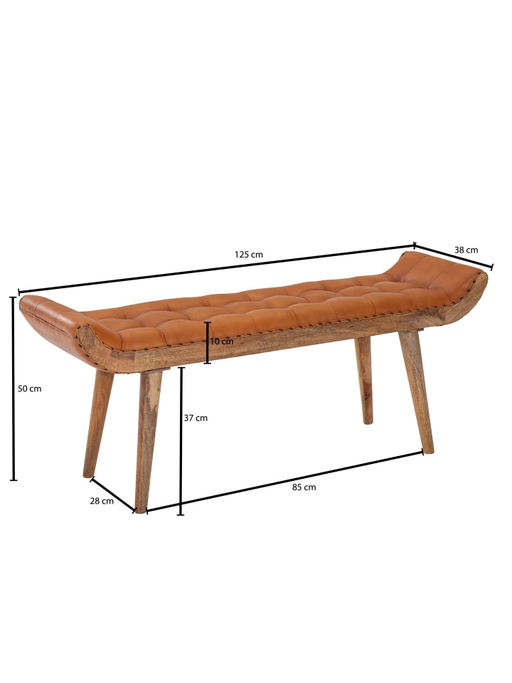 KADIMA DESIGN Sitzbank Echtleder / Massivholz Bank 125x50x38 cm Chesterfield, günstig kaufen onesize