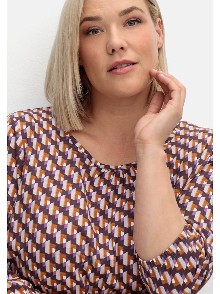 sheego 3/4-Arm-Shirt in aubergine gemustert günstig kaufen 46