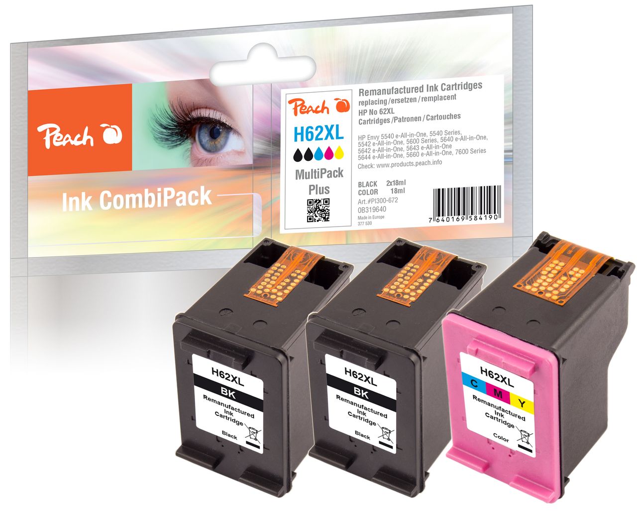 Peach Spar Pack Plus Druckköpfe ersetzt HP No. 62XL