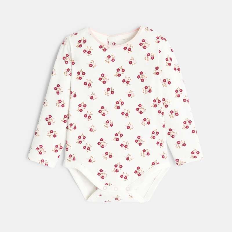 Robe à bretelles à rayures et body fleuri rose naissance