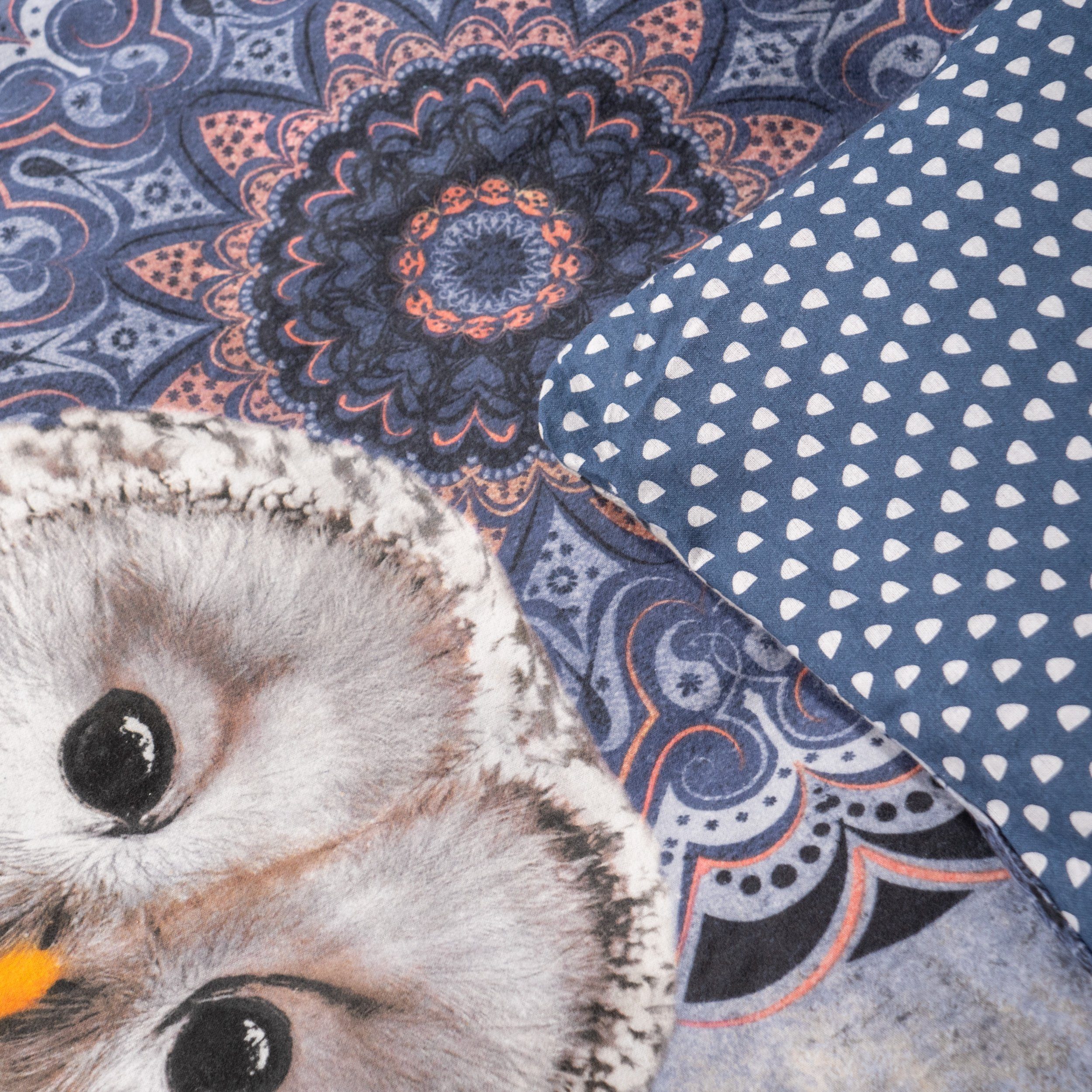 Bettwäsche Comfort Baumwolle, Traumschloss, Flanell, 2 teilig, blaue Mandalas mit Eule