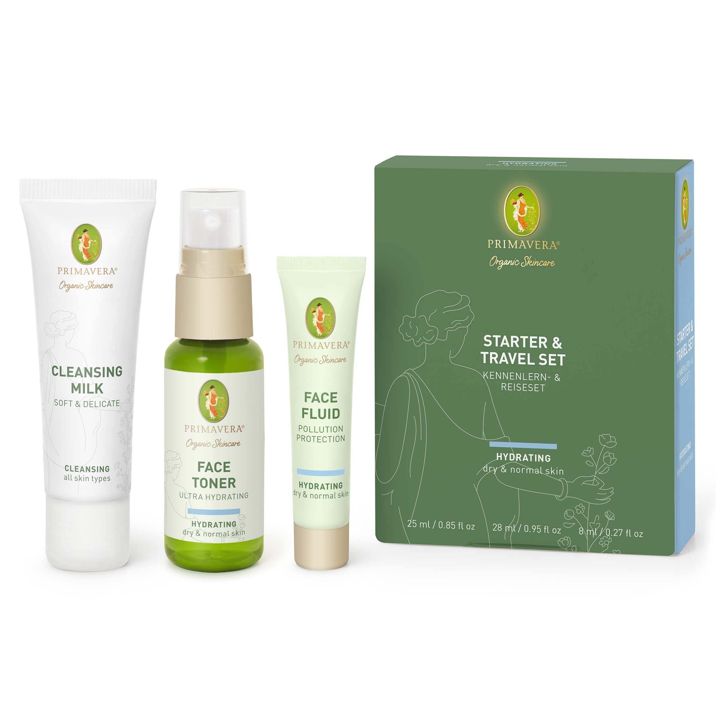 Primavera Life GmbH Gesichtspflege Starter & Travel Set Hydrating Pflege, 61 ml Mix, 3-tlg., NATRUE, LBU (Leaping Bunny)