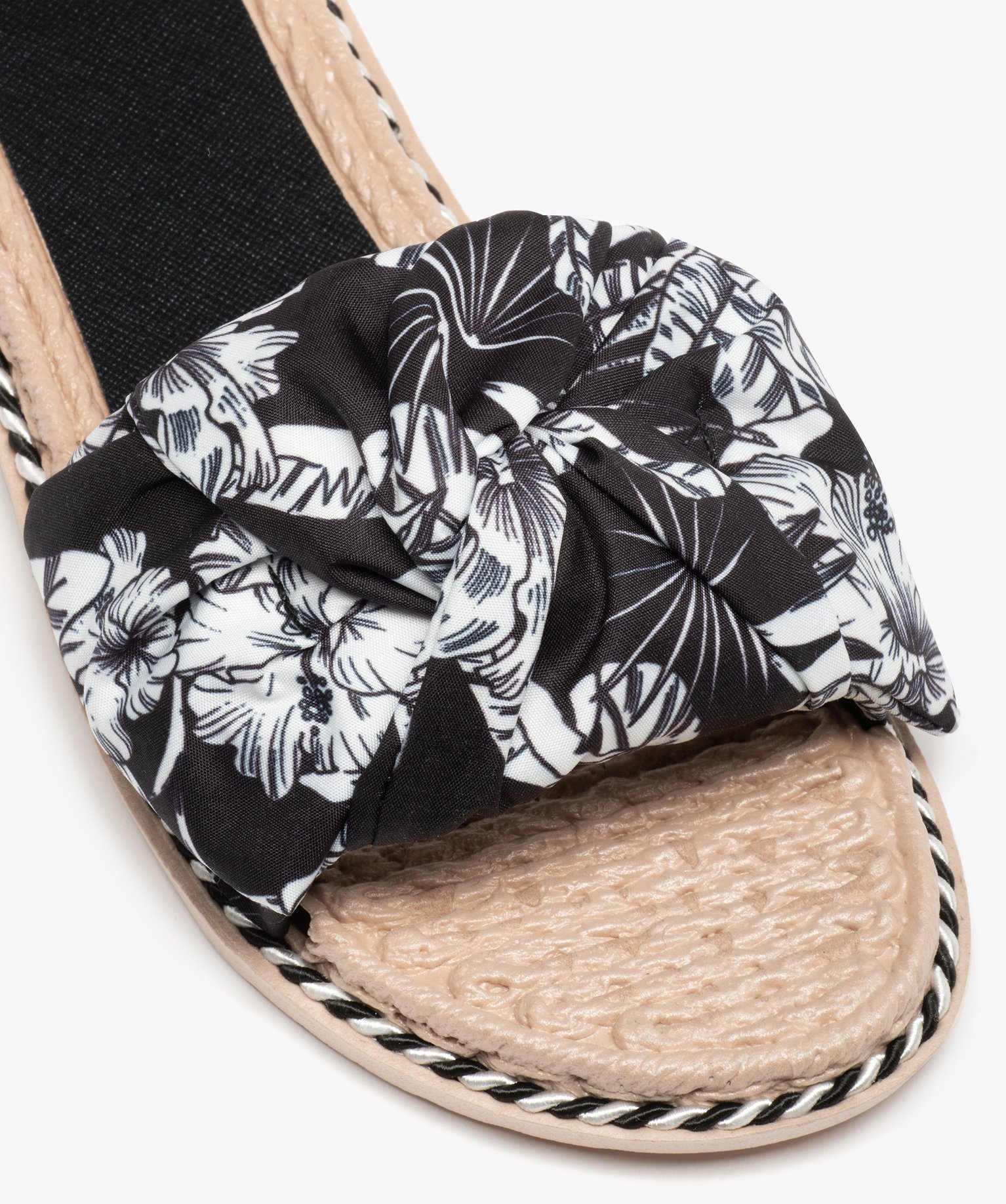 Mules de piscine femme à bandeau en toile imprimée noir | GEMO