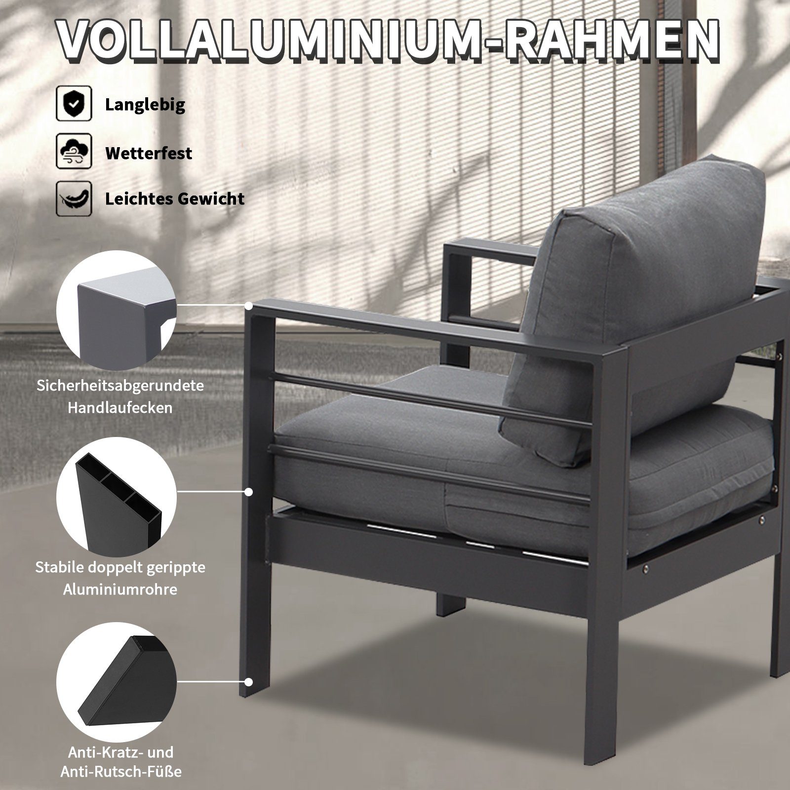 MeXo von GLP HOME Gartenlounge-Set Aluminium Sitzgruppe wetterfest Lounge Set für 5-7 Personen, (Gartenmöbel, Gartengarnitur mit Kissen), Essgruppe für Terrasse Balkon Garten Indoor Outdoor