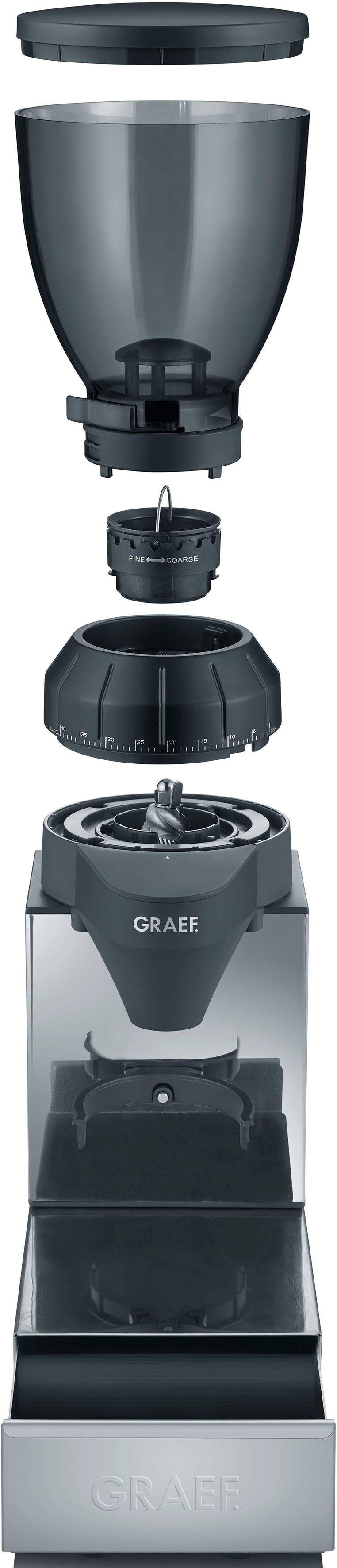 Graef Kaffeemühle CM 850, 120 W, Kegelmahlwerk, 350 g Bohnenbehälter, mit integrierter Ausklopfschublade, Edelstahl