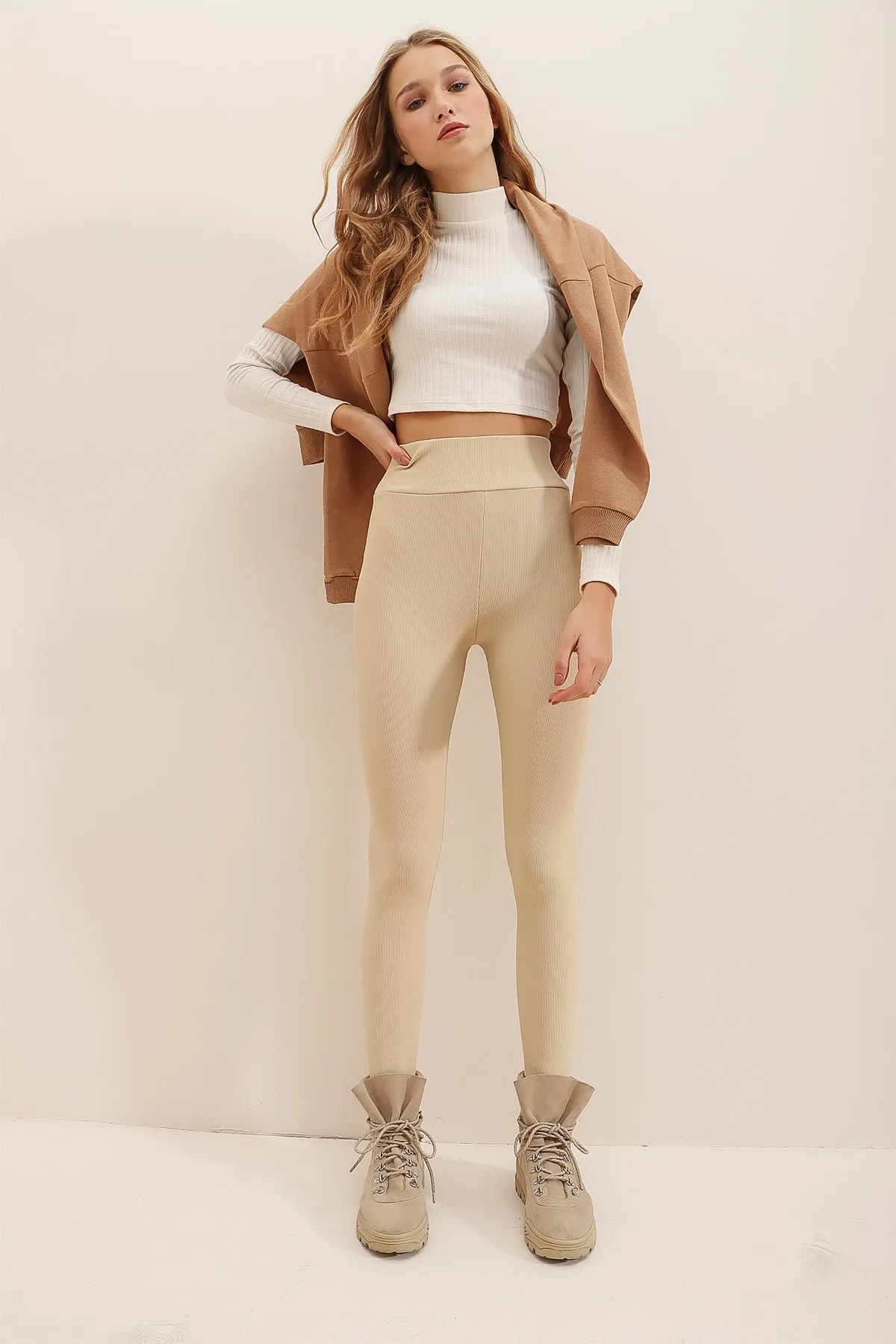 Trend Alaçatı Stili  Leggings - Beige - Mittlerer Bund