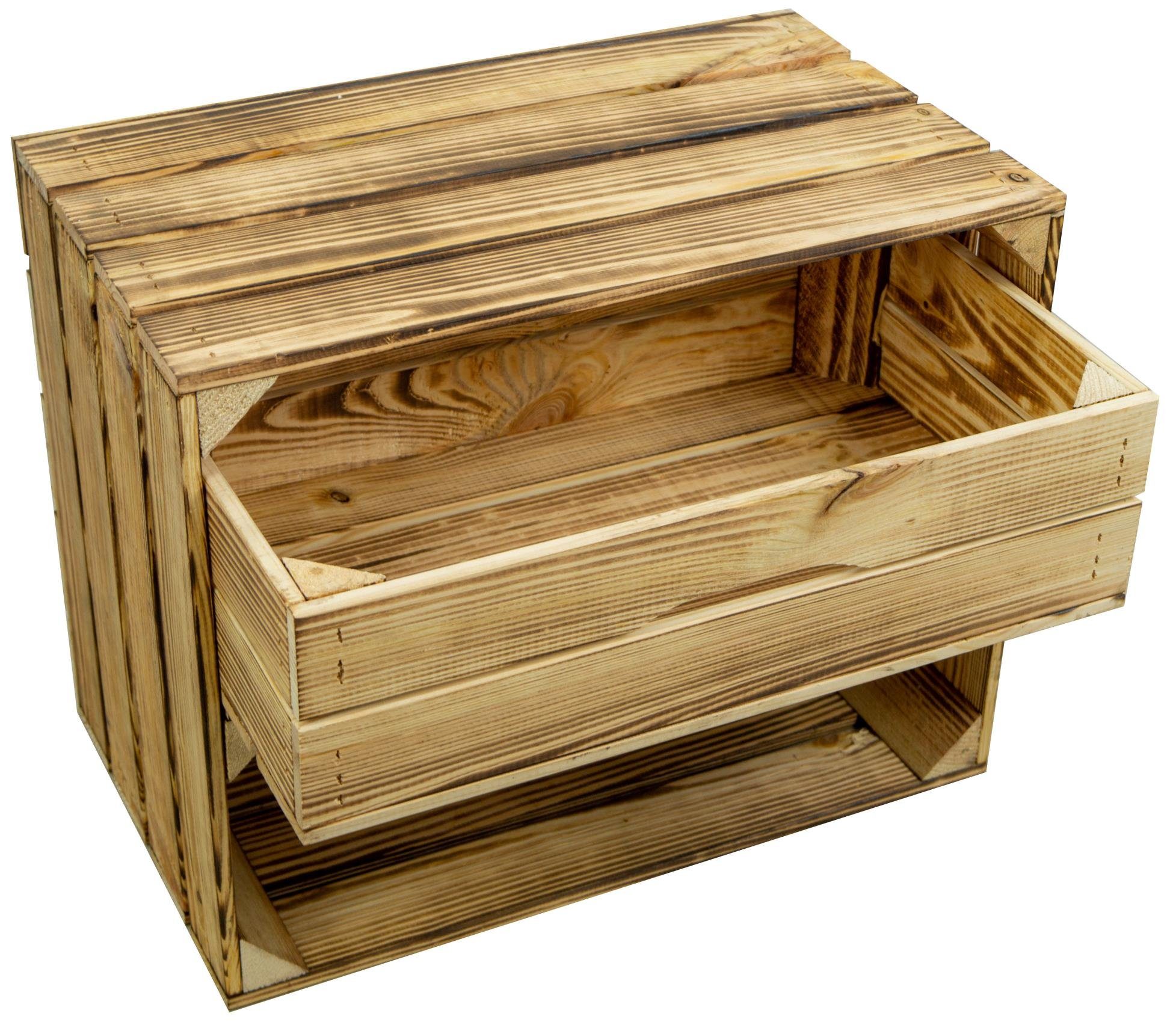Kistenkolli Altes Land Allzweckkiste 2er set Obstkiste Johanna geflammt mit Schublade Längs 50 x 40 x 30cm
